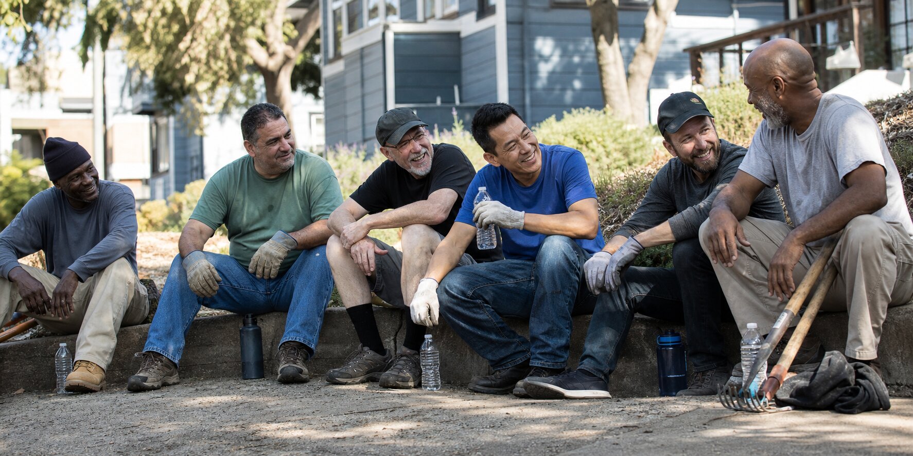 Men socializing together in a relaxed group setting